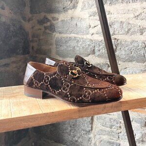 Gucci Quentin Brown Velvet GG Horsebit Loafers